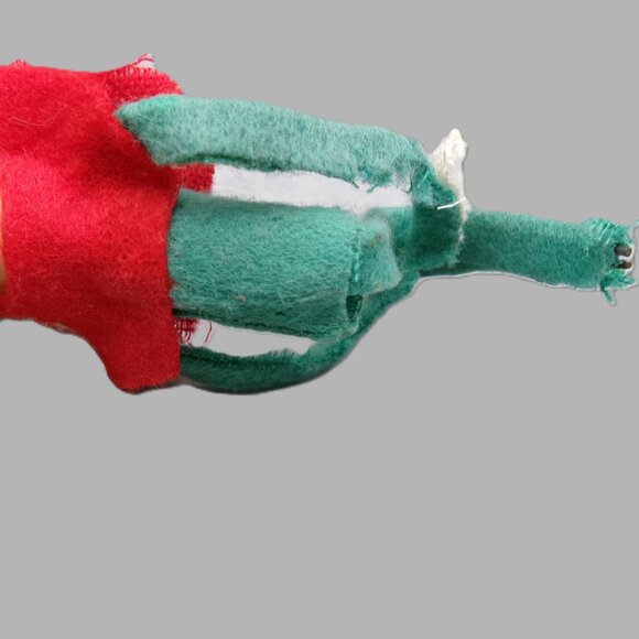 Vintage Green Red Knee Hugger Elf Ornament, Christmas Tree Trimming - Picture 3 of 7